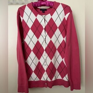 Lands’ End Argyle Cardigan
XL Pink/White/Black